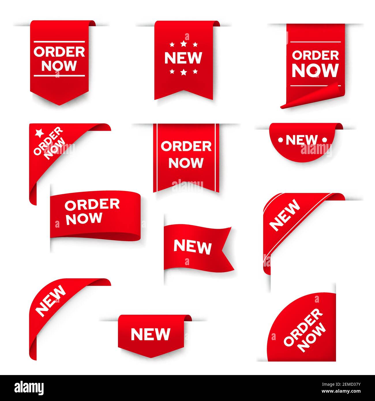 Order now red vector banners, ribbons, web design elements, bookmarks