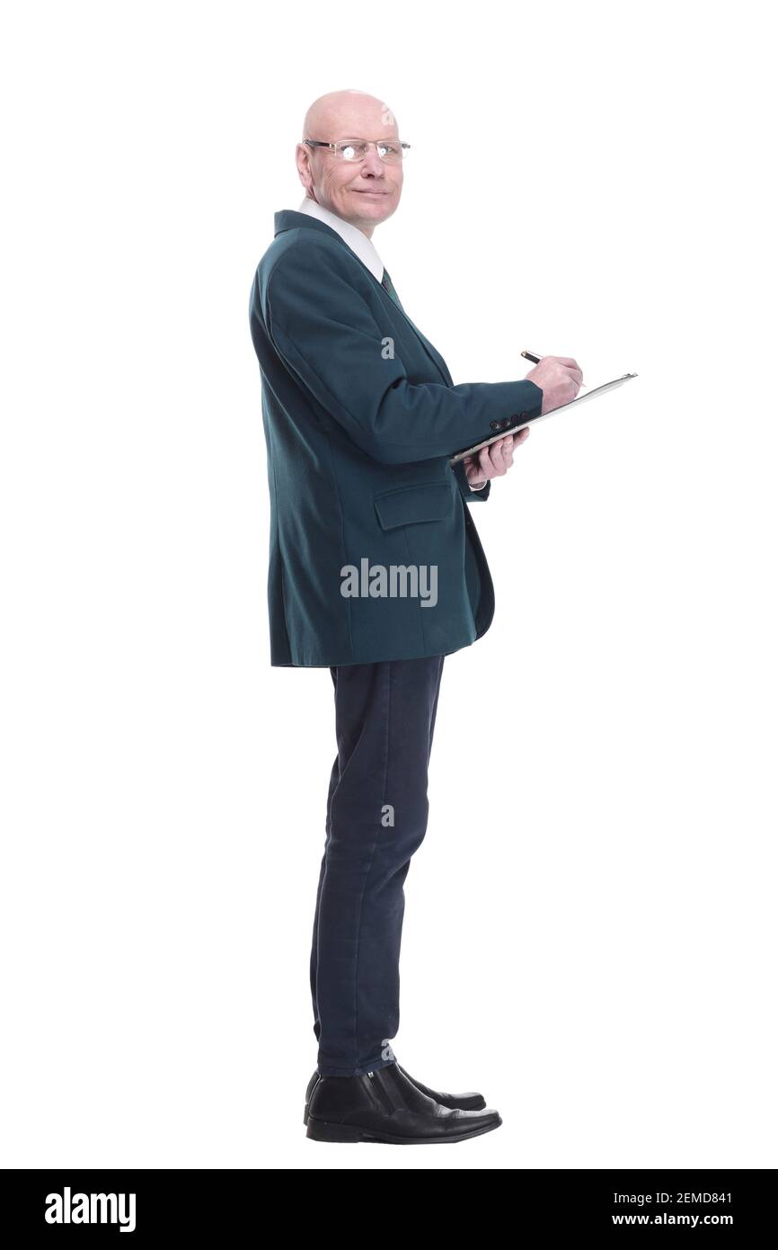 serious business man writing something in the clipboard Stock Photo - Alamy