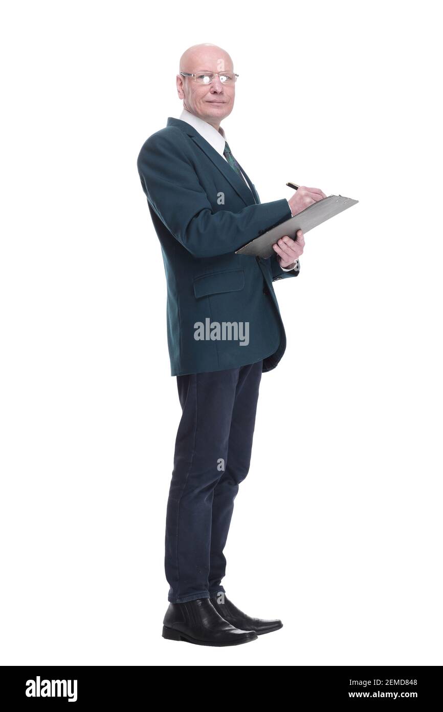 serious business man writing something in the clipboard Stock Photo - Alamy