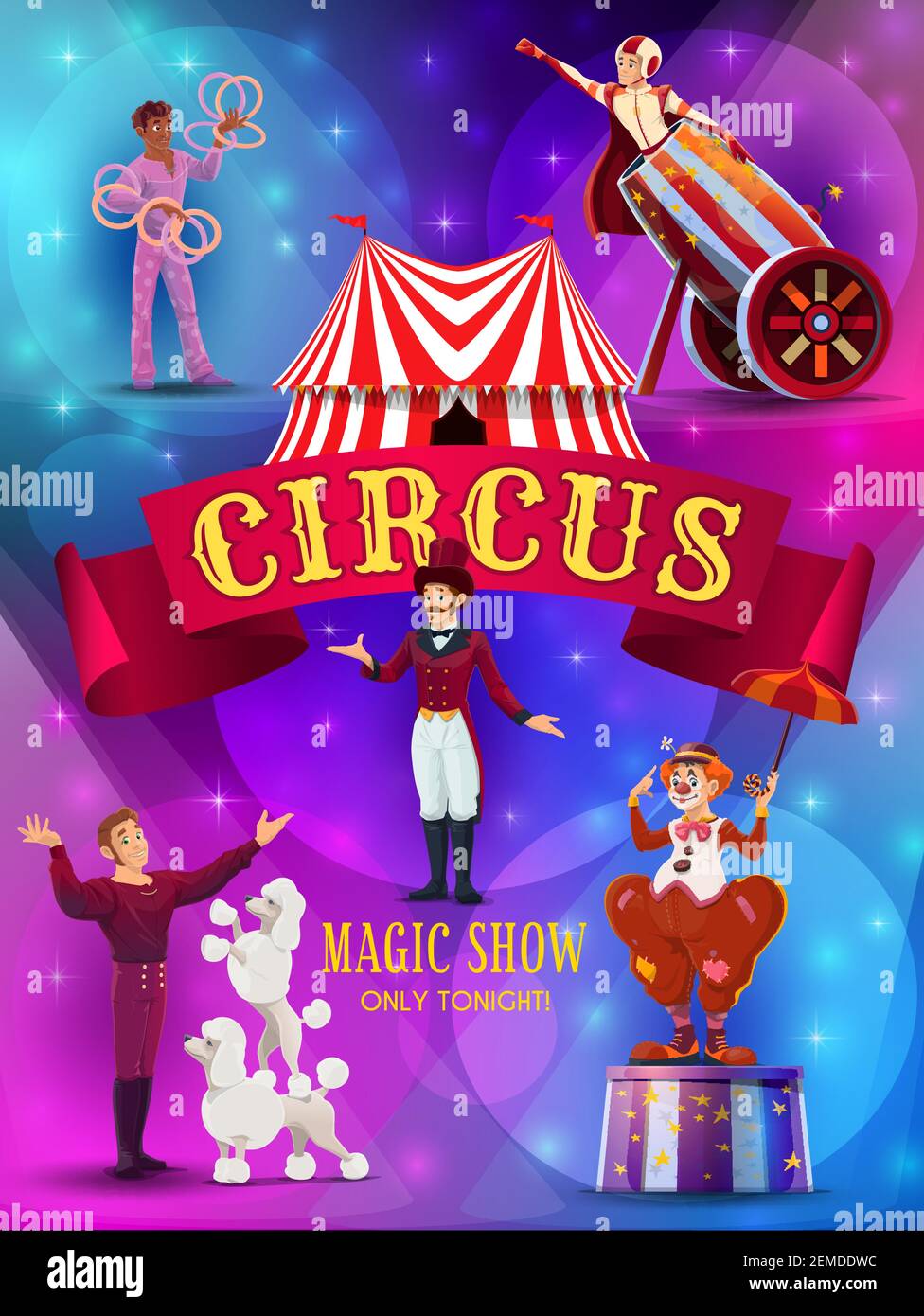 Big Top Circus show flyer or poster template. Tramp clown