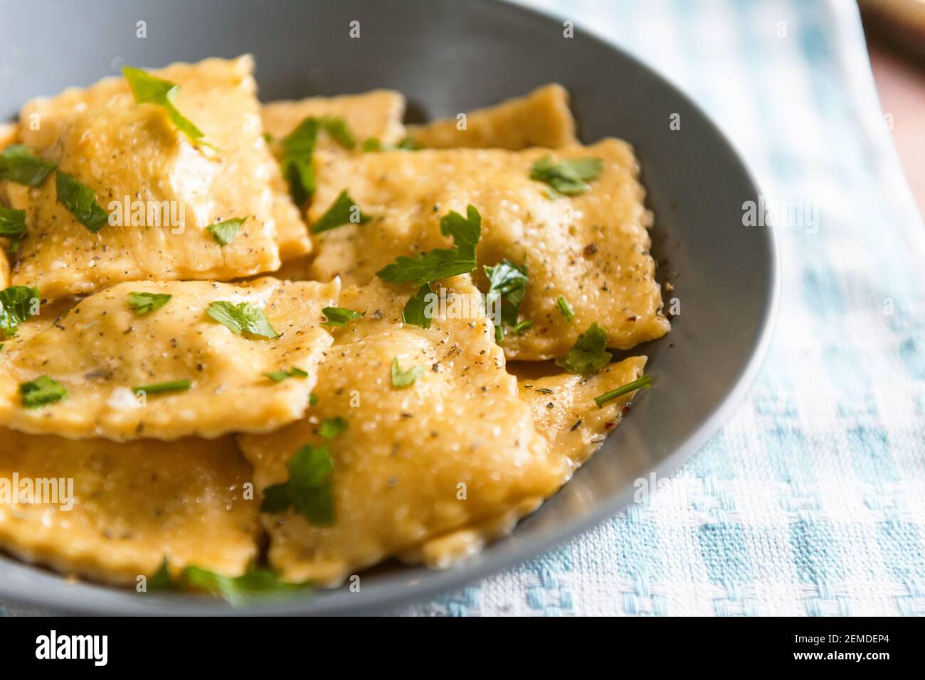 Plate with authentic ravioli Stock Photo - Alamy
