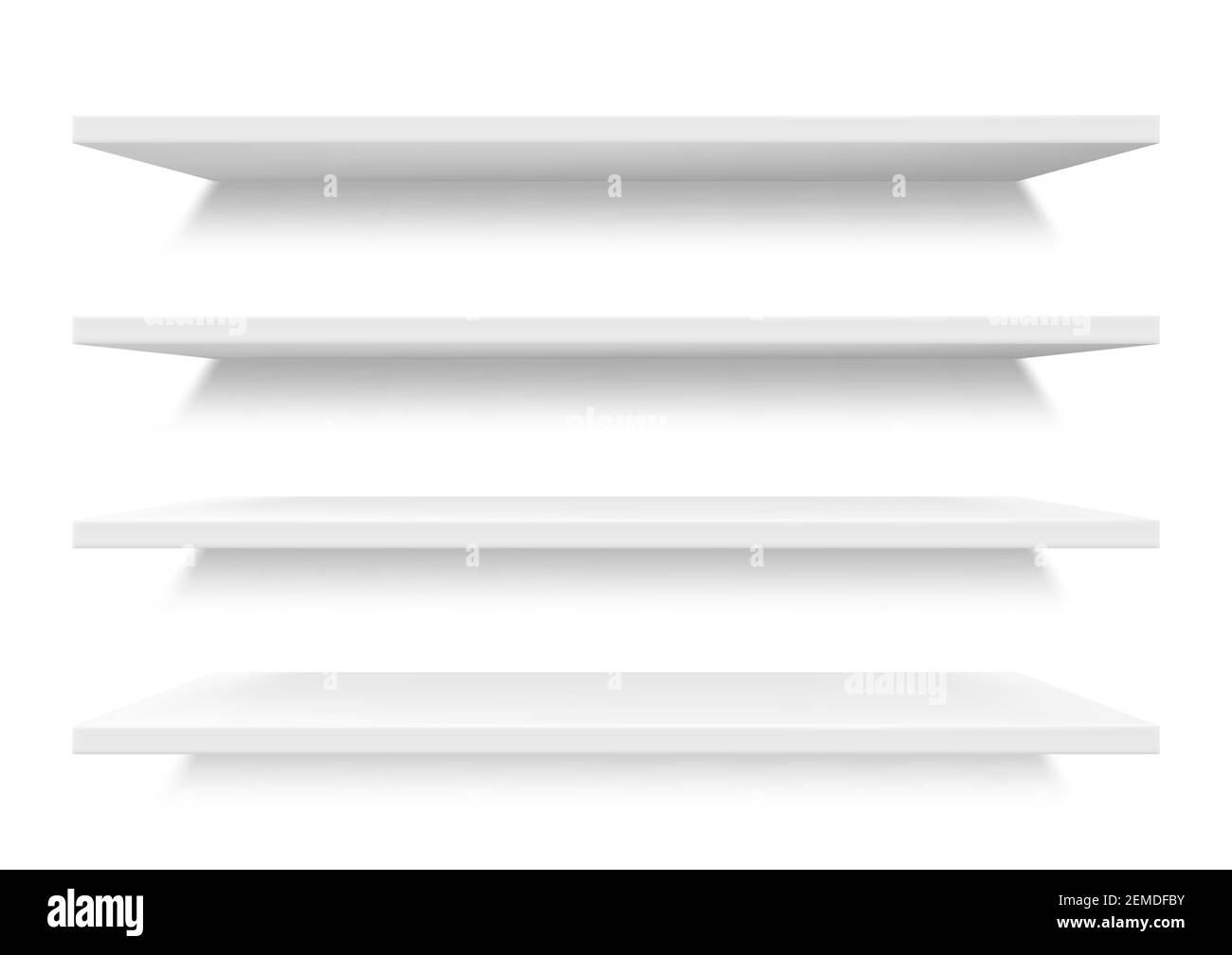Shelves in supermarket, store empty retail showcase display, vector 3D
