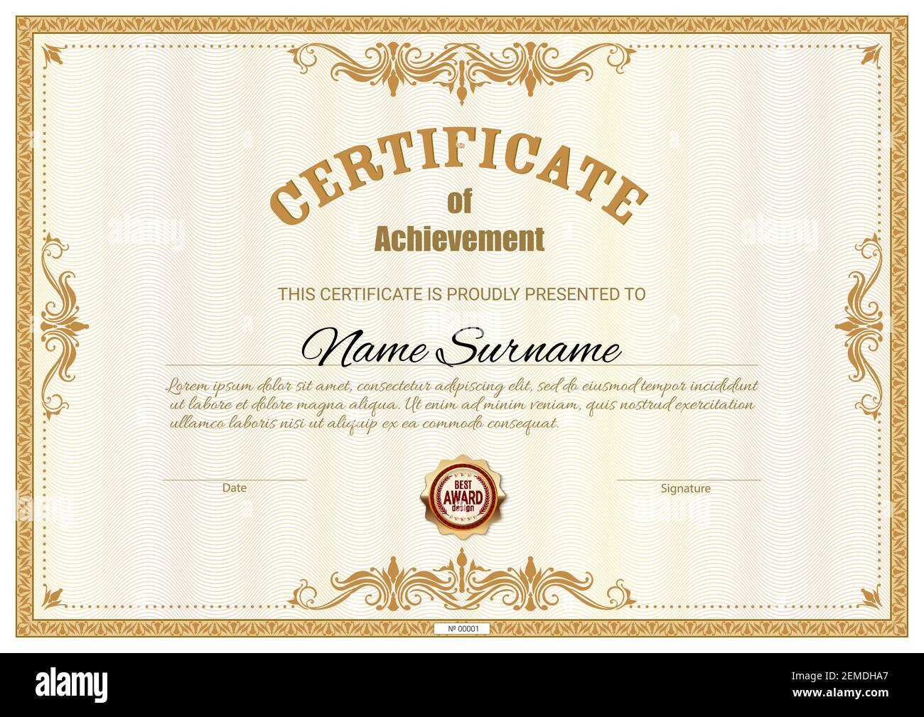 Certificate template and diploma award, vector border frames background