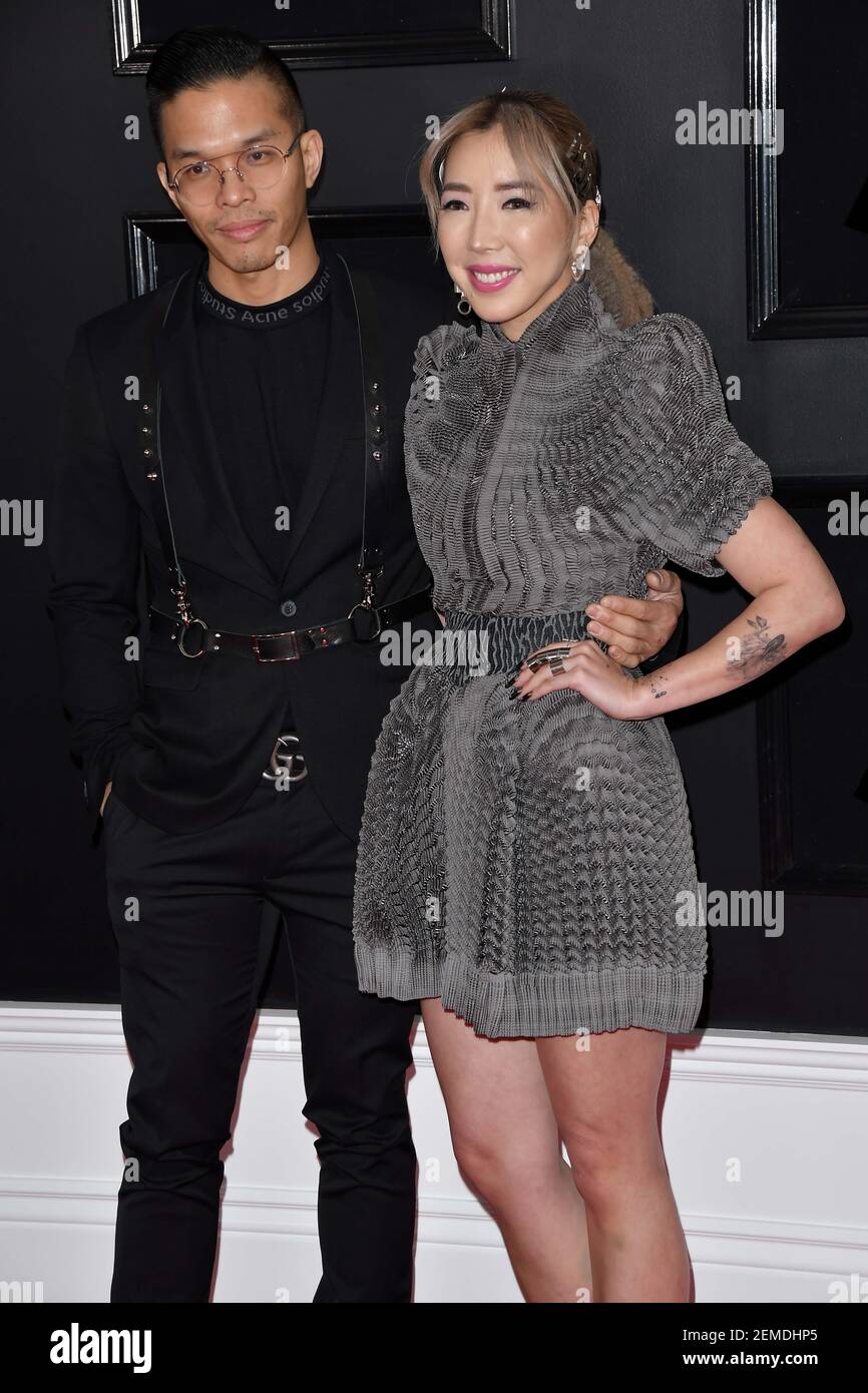 Electronic music artists edIT (Ed Ma) and Tokimonsta (Jennifer Lee) arrives at the 61st Annual