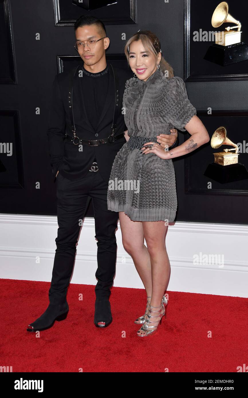 Electronic music artists edIT (Ed Ma) and Tokimonsta (Jennifer Lee) arrives at the 61st Annual