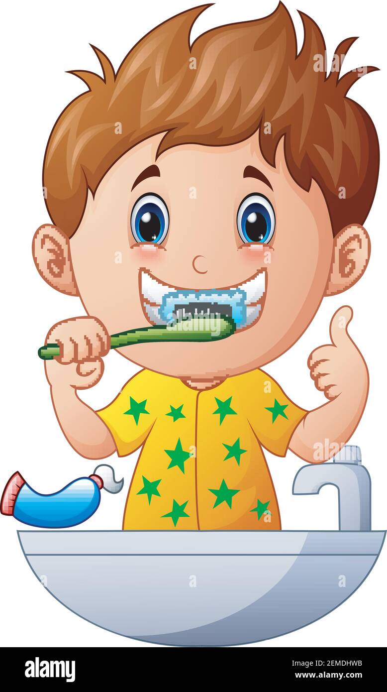Vector illustration of Cute boy brushing teeth Stock Vector Image & Art -  Alamy