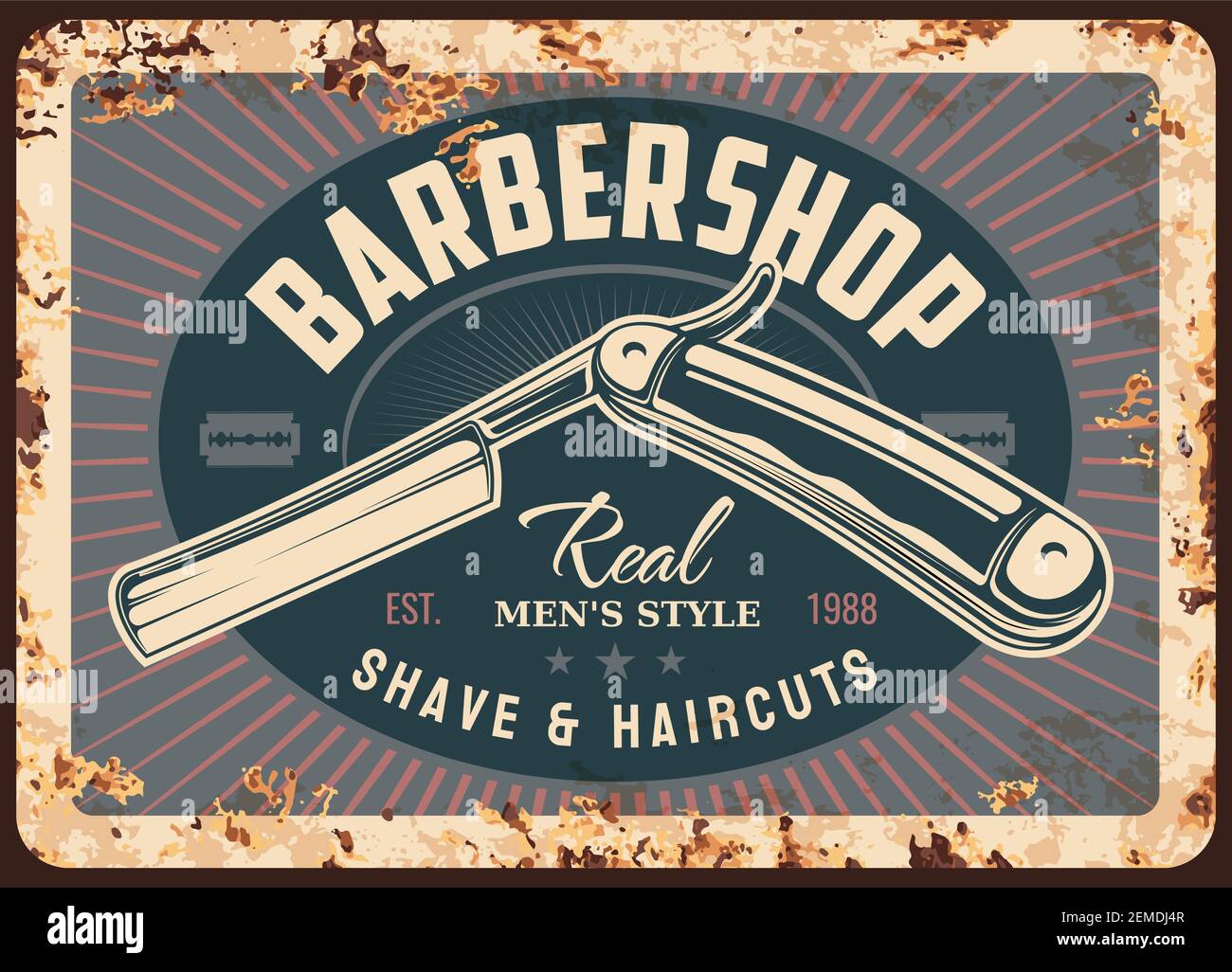 Barber Shop Metal Rusty Plate With Barbershop Razor Vector Vintage Retro Grunge Poster Gentleman And Hipster Barber Shop Premium Haircut And Beard S Stock Vector Image Art Alamy