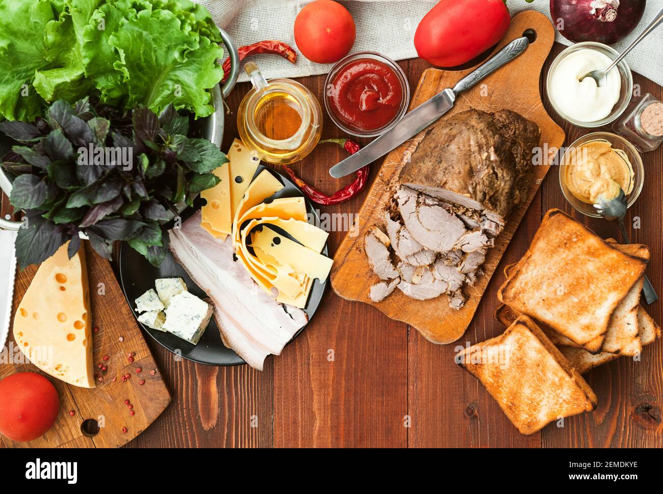 meat, toast and vegetables for a sandwich Stock Photo Alamy