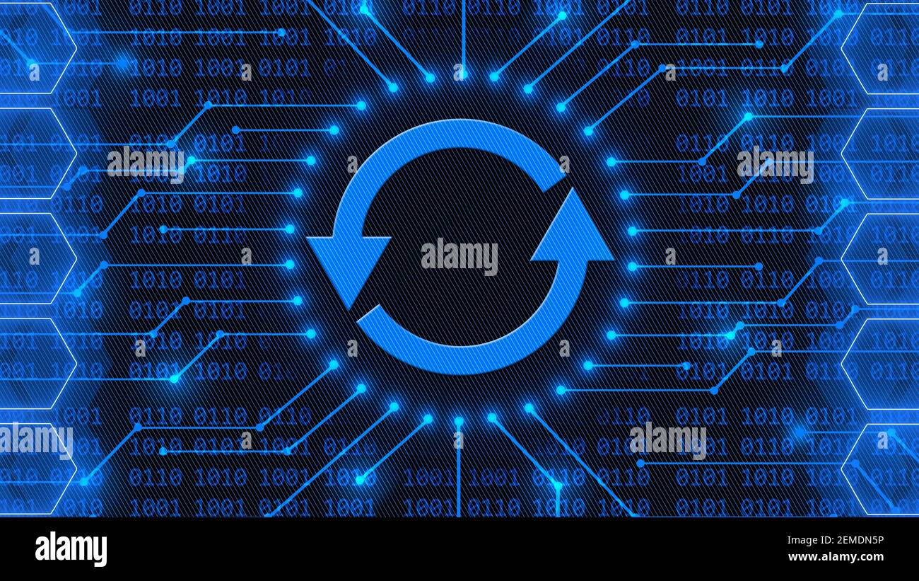 UPDATE sign abstract background of 4digit binary code behind information connecting lines