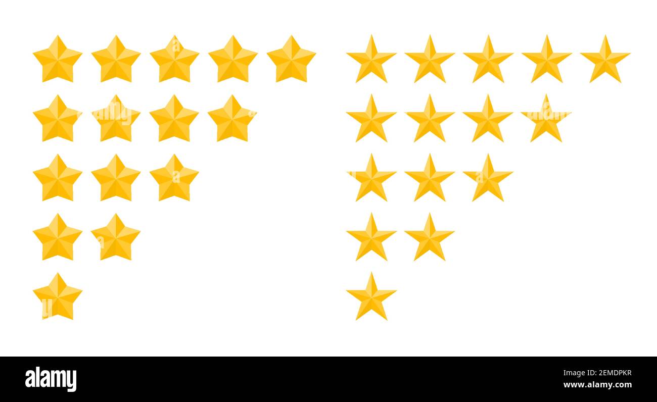Five star rating. 3D vector illustration isolated on white. Stock Vector