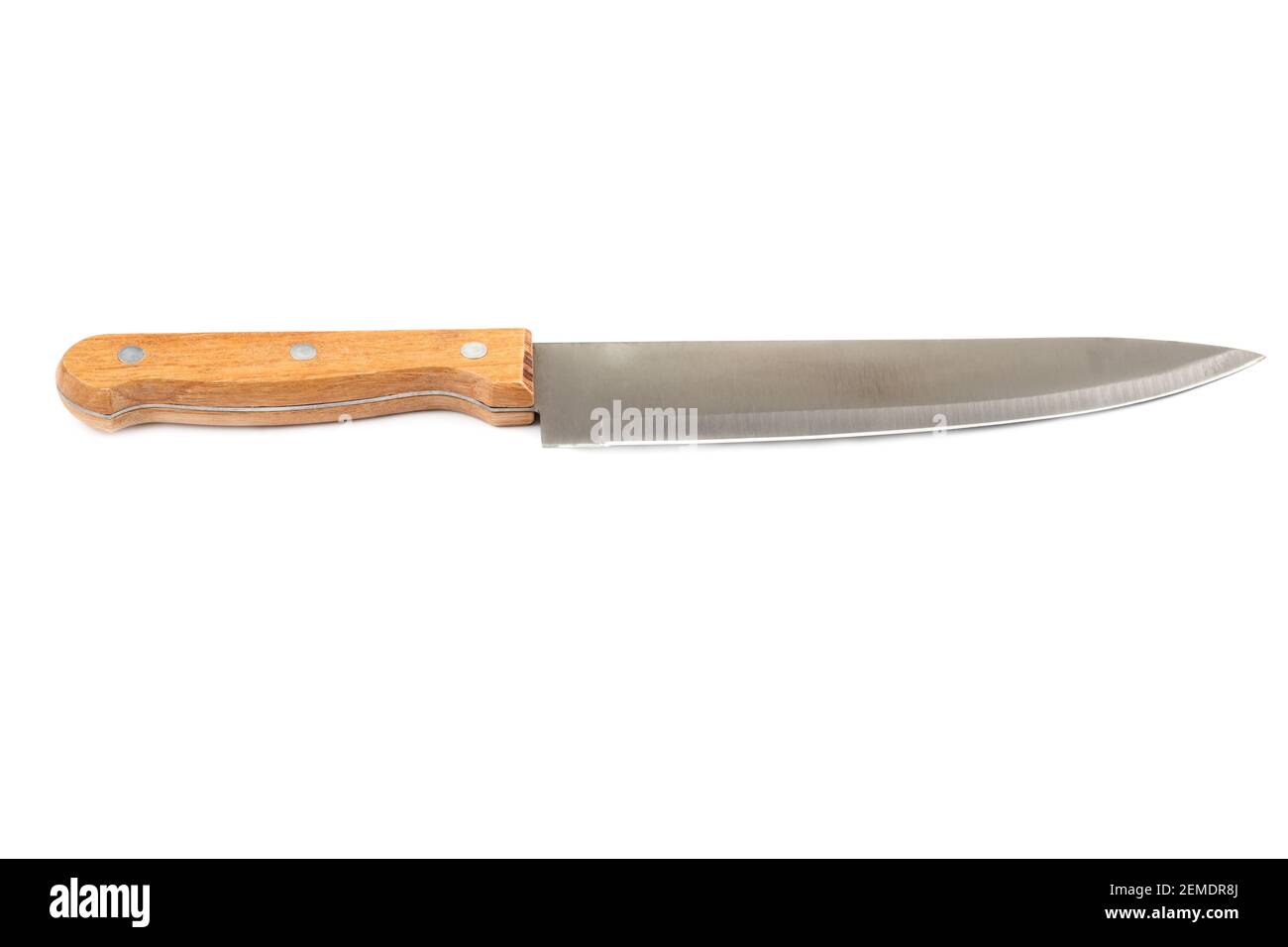 Kitchen knife with wooden handle isolated on white background Stock