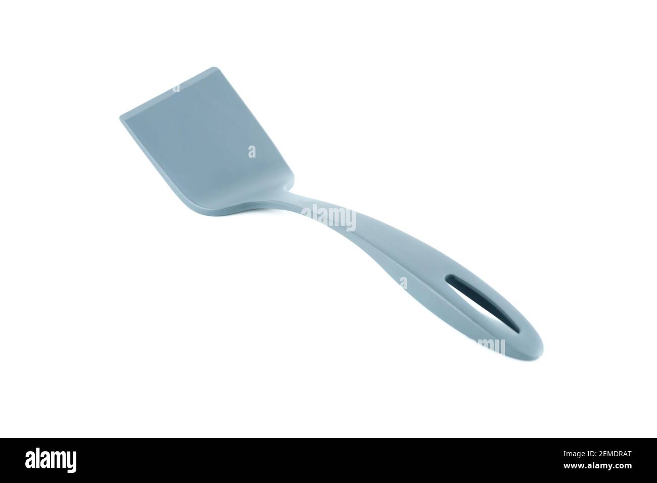 Gray plastic kitchen utensil spatula isolated on white background. Stock Photo