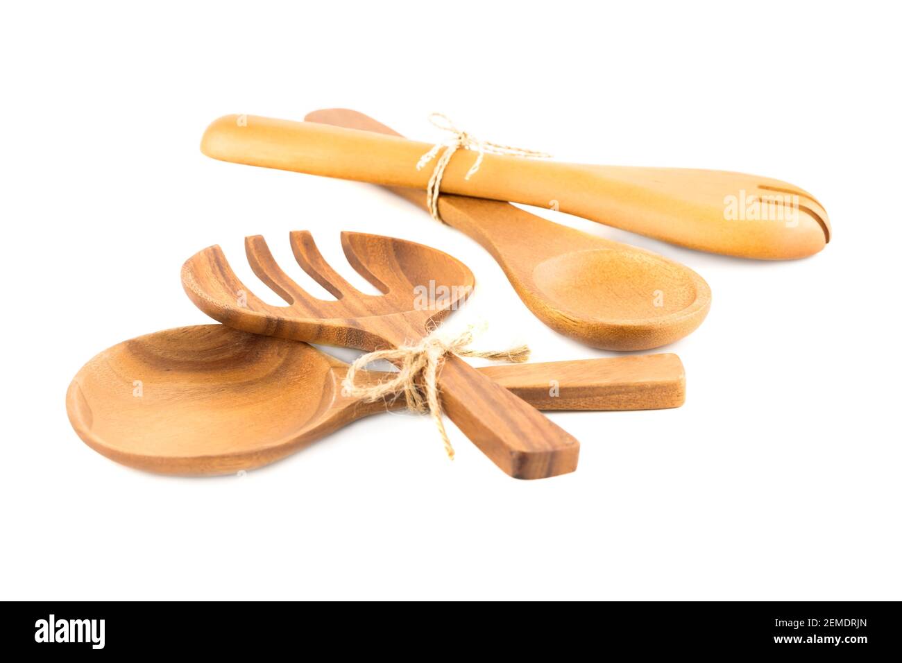 Kitchen serving wooden utensils isolated on white background Stock Photo Alamy