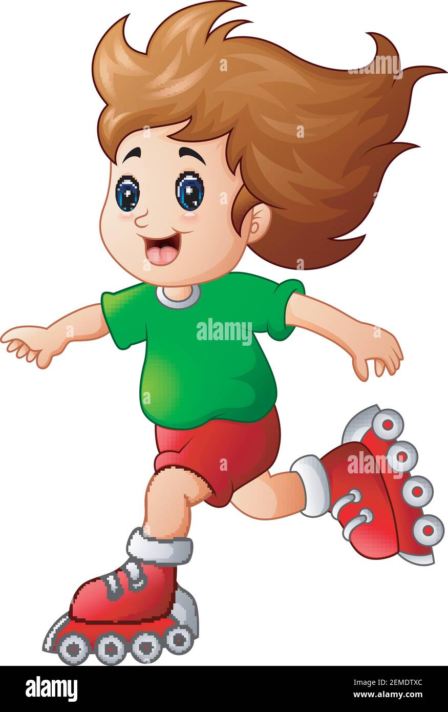 Vector illustration of Cartoon girl playing roller skates Stock Vector