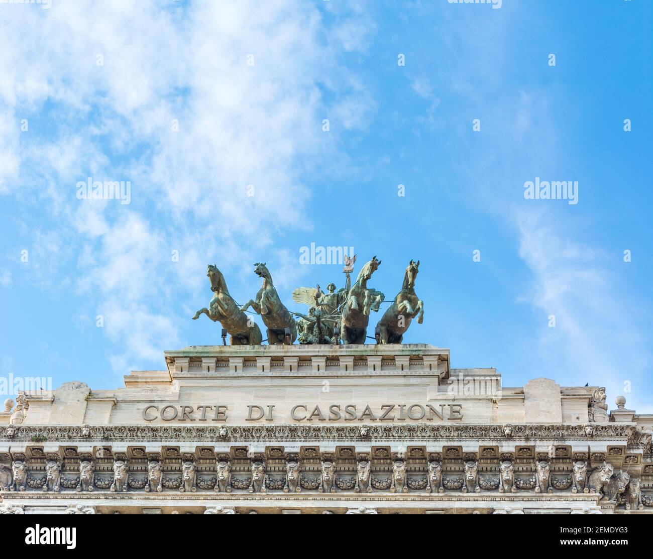 Rome, Italy - Oct 04, 2018: Quadriga crowns the facade of Corte di Cassazione - Cassation Court in Rome Stock Photo