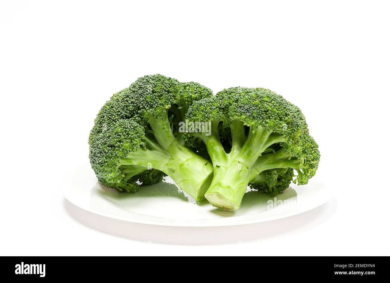 fresh eco-friendly broccoli on white plate Stock Photo