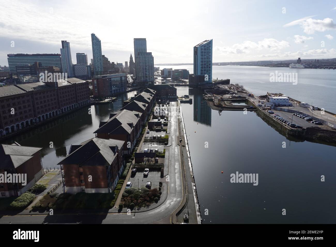 Site of new Isle of Man ferry terminal being built at Princes Half Tide Dock, Liverpool Waters, Merseyside, UK Stock Photo