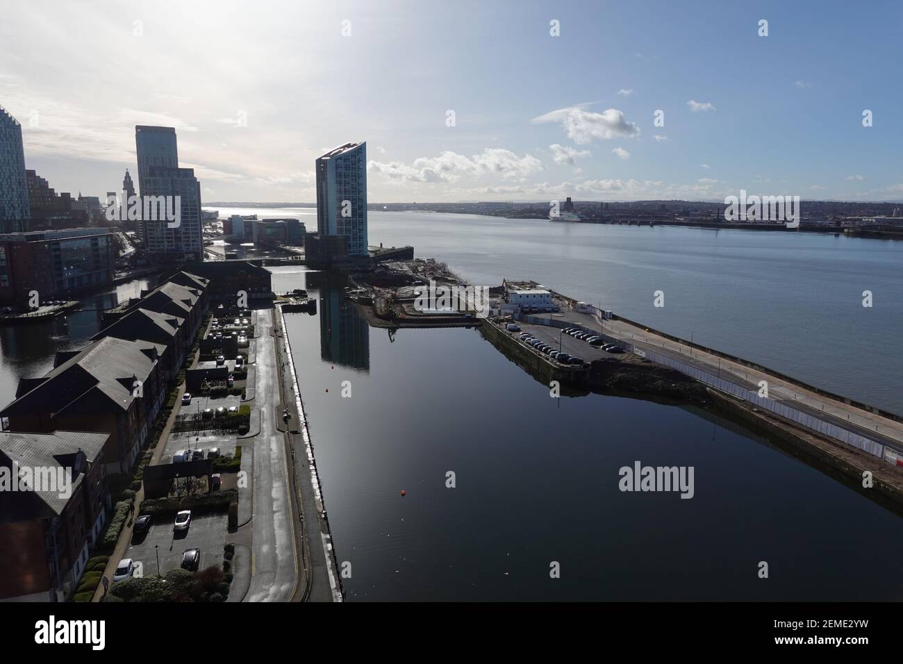 Site of new Isle of Man ferry terminal being built at Princes Half Tide Dock, Liverpool Waters, Merseyside, UK Stock Photo