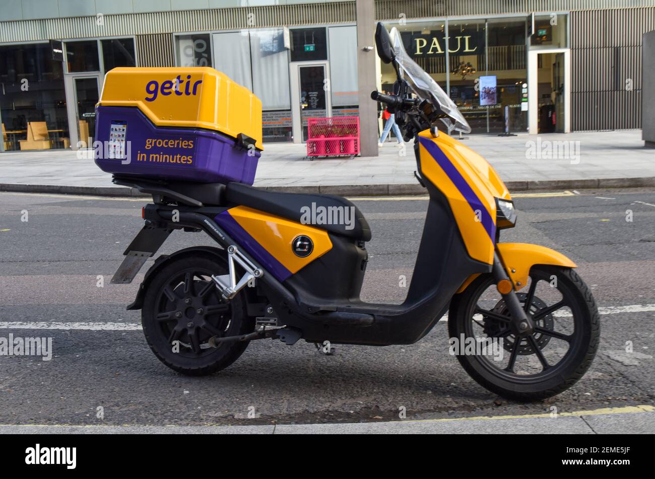 Getir delivery scooter seen parked along the Street in central London