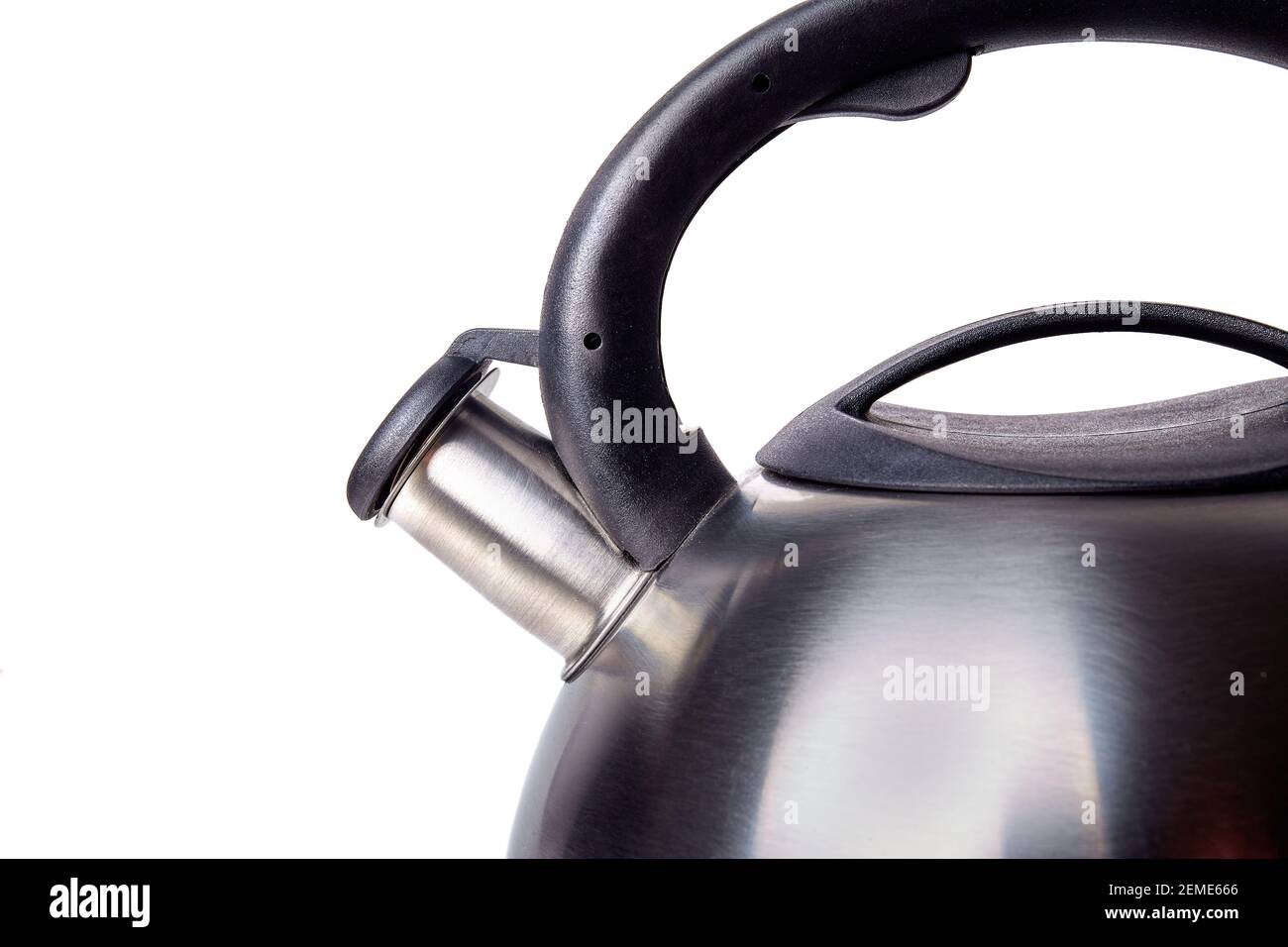 Part of stainless steel teapot close up isolated on white Stock Photo