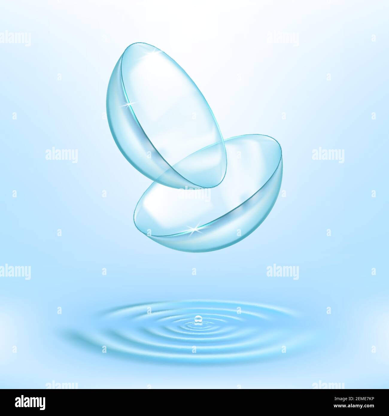 Contact lenses for eyes and 3d water drops, optical medical solution