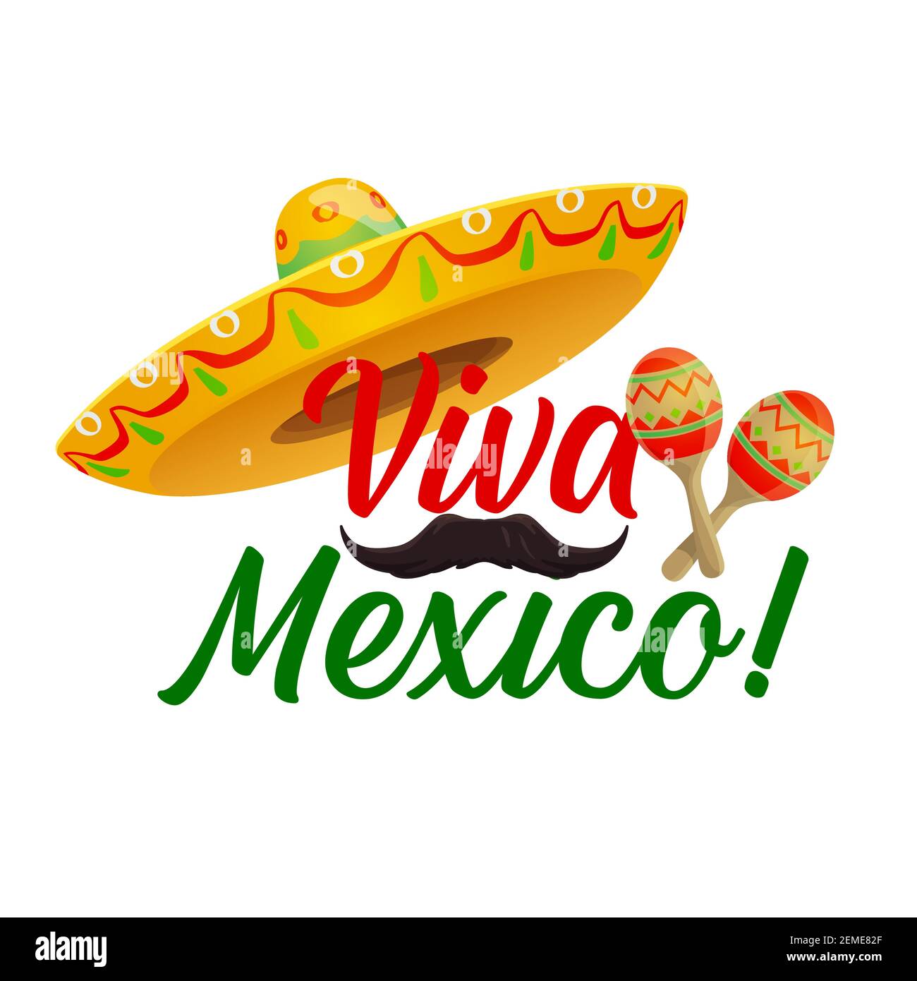 Viva Mexico vector design with Mexican sombrero hat, mariachi musician ...