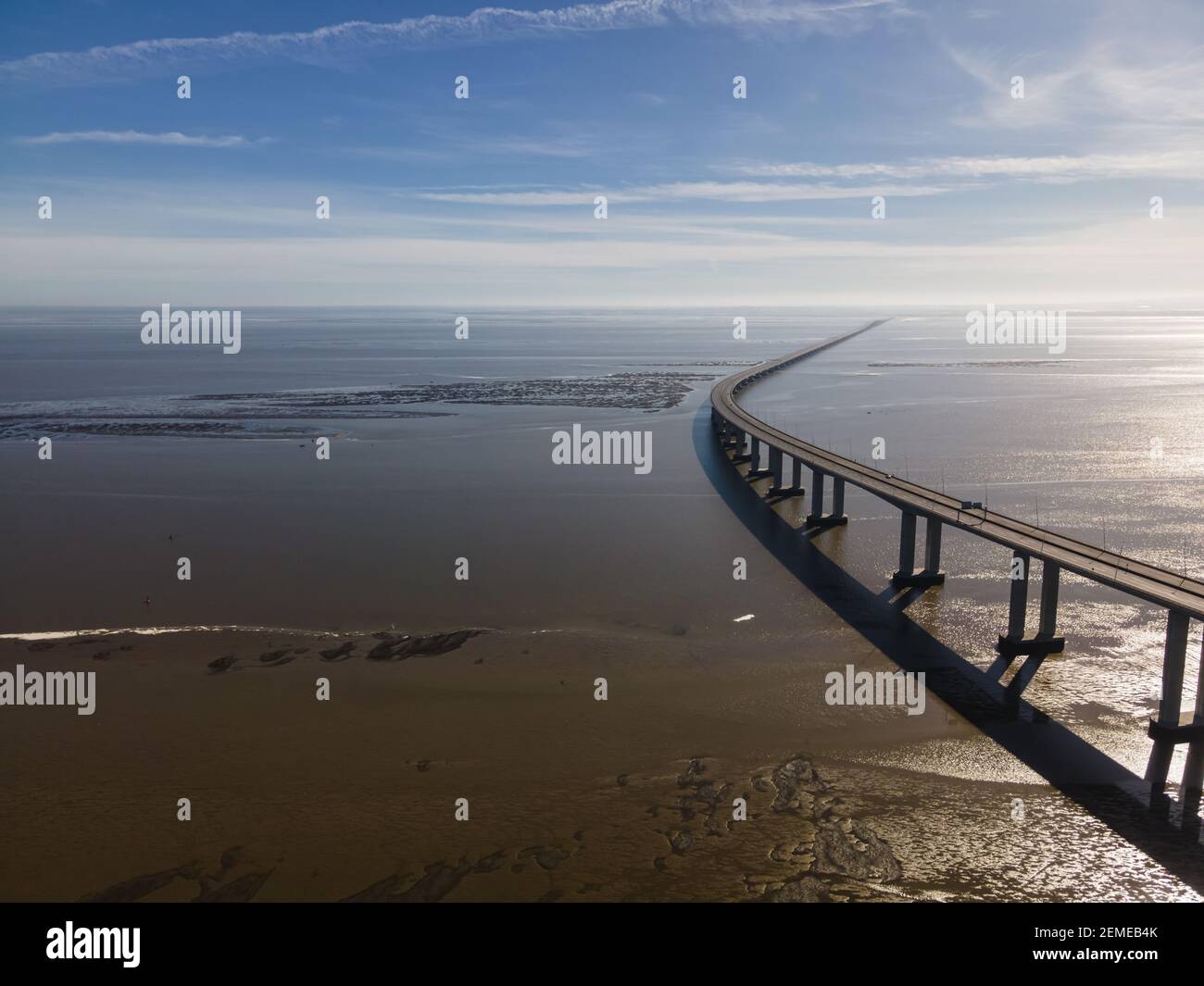 Aerial view of a Vasco da Gama long suspended highway crossing Tagus river  in Lisbon, Oriente district, Portugal Stock Photo - Alamy