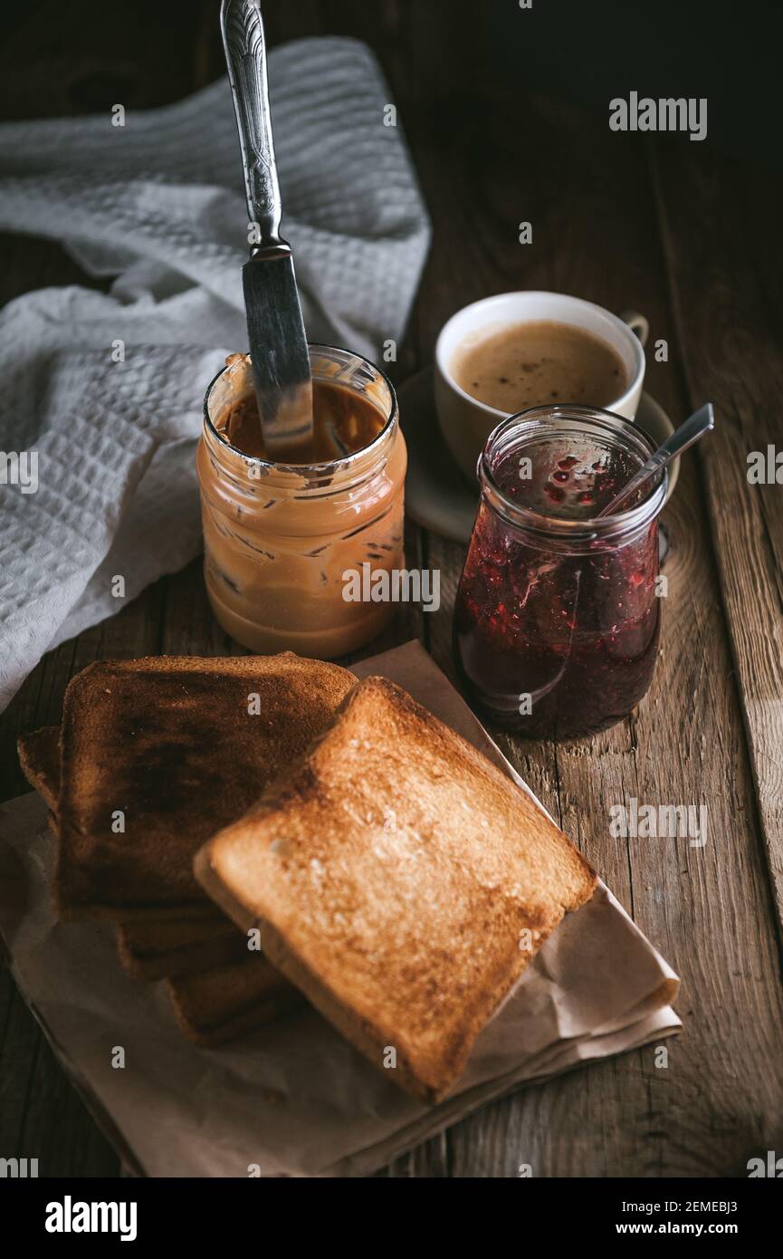 Peanut butter with jam and rustic dough. Peanut butter and jelly Stock Photo Alamy