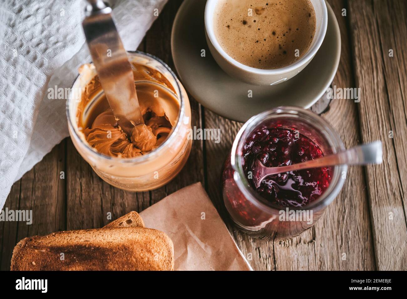 Peanut butter with jam and rustic dough. Peanut butter and jelly Stock