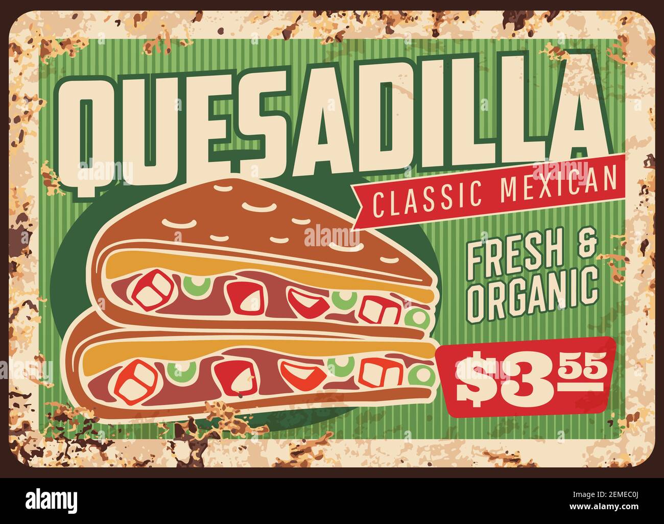Comida Sign Quesadilla rusty metal sign board of vector Mexican fast food ...