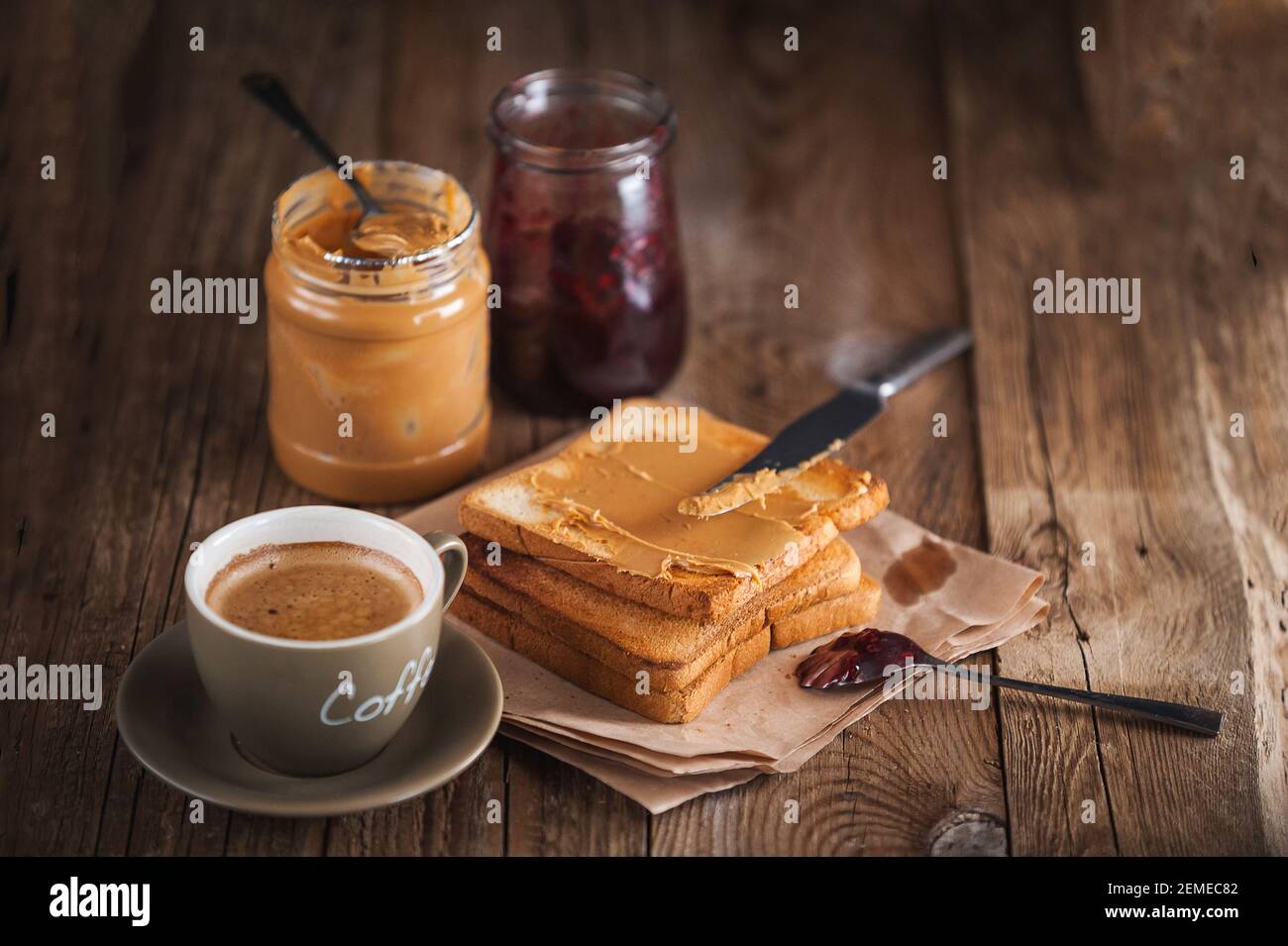 Peanut butter with jam and rustic dough. Peanut butter and jelly Stock Photo Alamy
