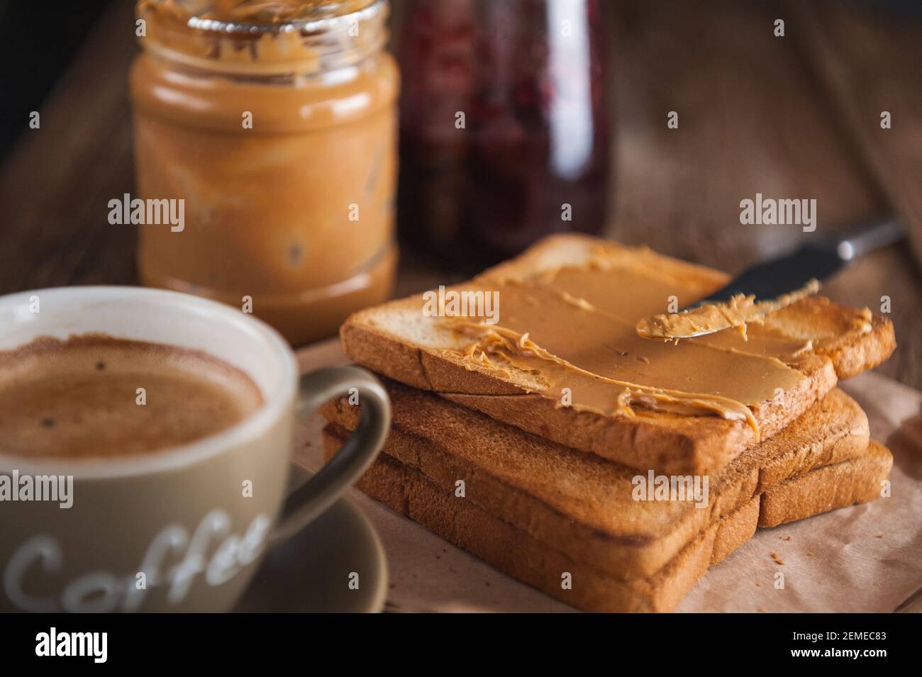 Peanut butter with jam and rustic dough. Peanut butter and jelly Stock Photo Alamy