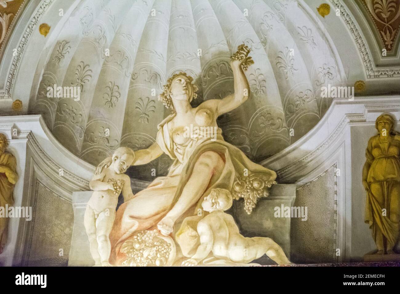Rome, Italy - Oct 05, 2018: Painting on the ceiling of the Borghese Gallery, Rome Stock Photo