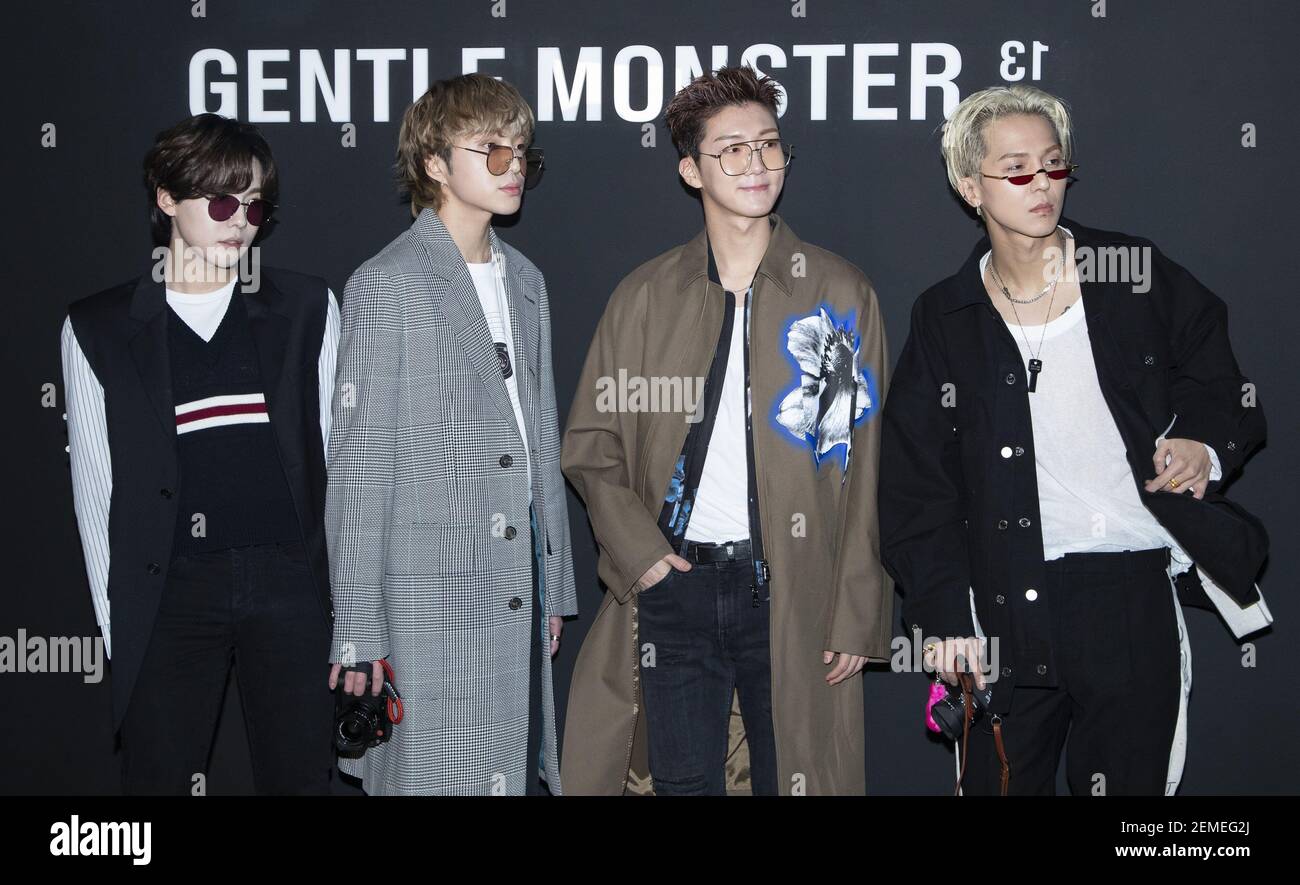 South Korean K-Pop boys group WINNER, attend a photo call for the glass  brand 'Gentle