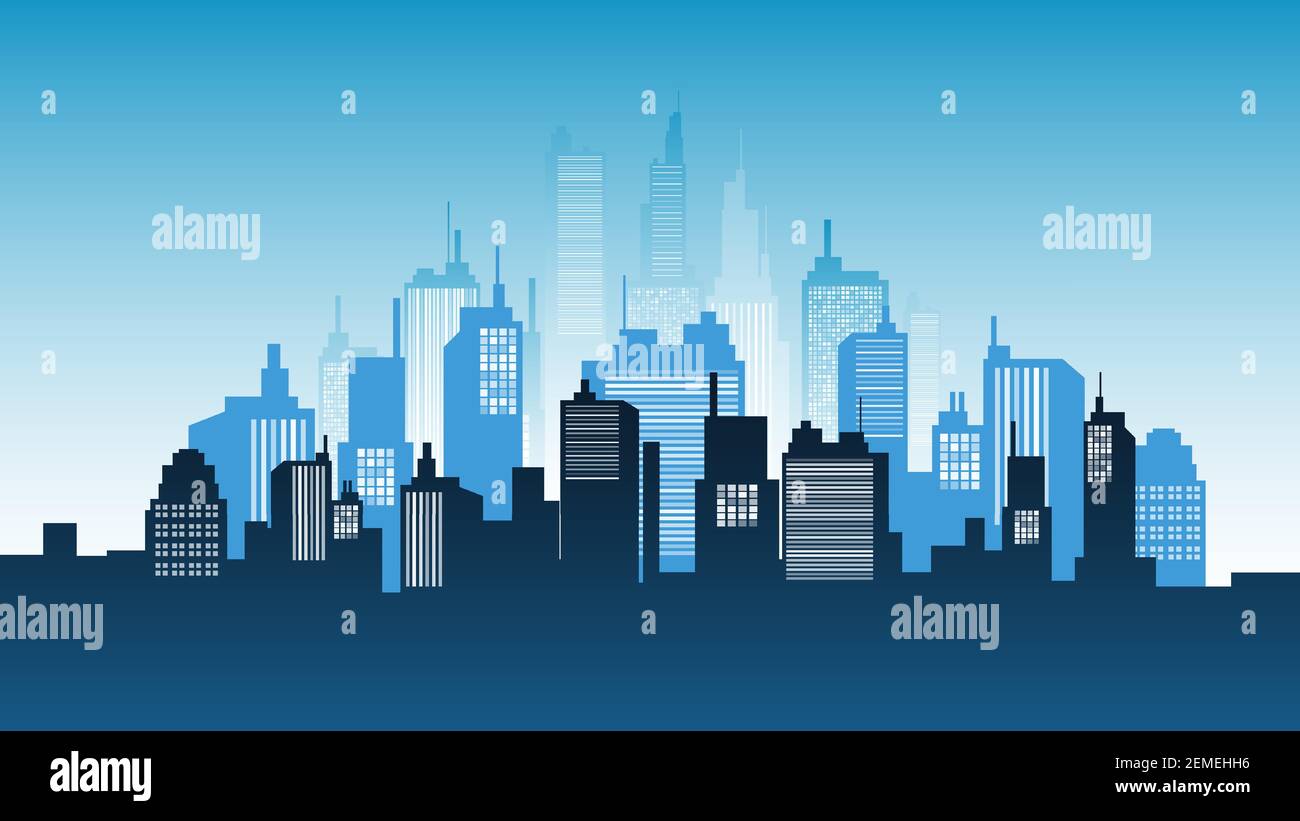 Urban Silhouette Panoramas in Morning sky. Vector Cityscape illustration. Stock Vector