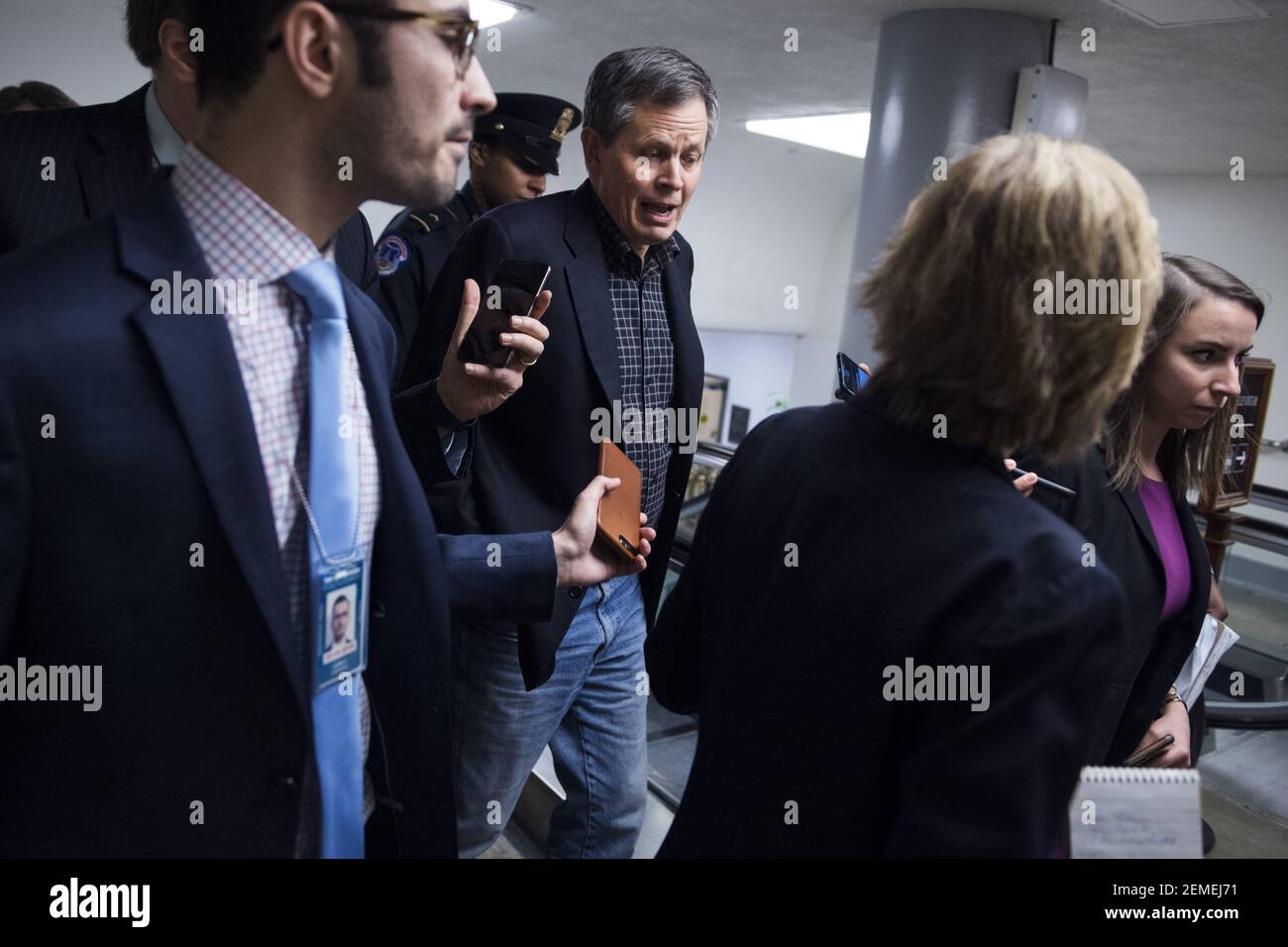 UNITED STATES - FEBRUARY 14: Sen. Steve Daines, R-Mont., is seen in the Capitol before the Senate voted on the bipartisan government funding bill on Thursday, February 14, 2019.(Photo By Tom Williams/CQ Roll Call) Stock Photo