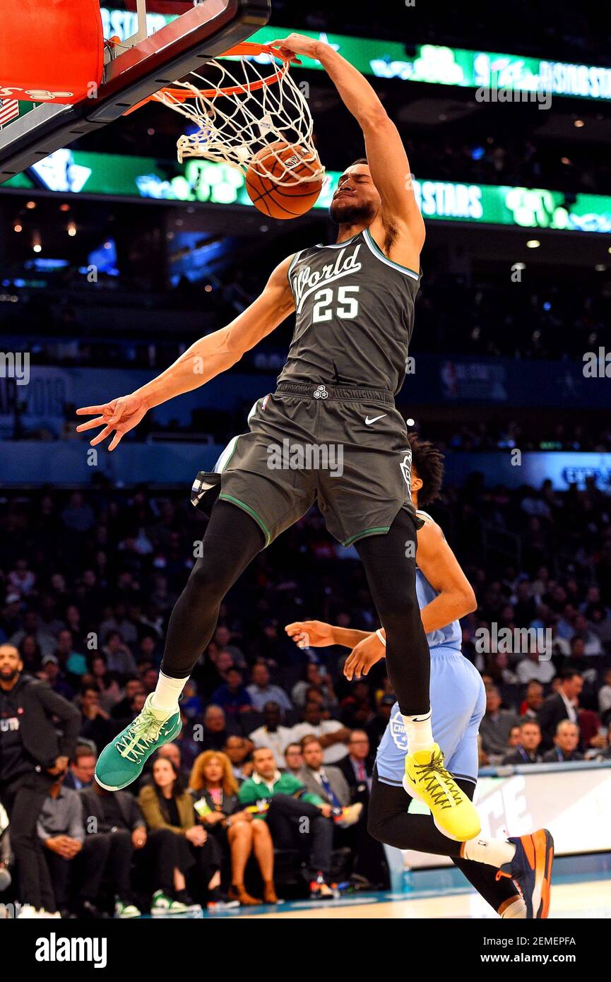 Feb 15 19 Charlotte Nc Usa World Team Forward Lauri Markkanen Of The Chicago Bulls Dunks The Ball Against U S Team Forward Kevin Knox Of The New York Knicks During The All Star Feb 15 19 Charlotte Nc Usa World Team Forward Lauri Markkanen Of The Chicago Bulls Dunks The Ball Against U S Team Forward Kevin Knox Of The New York Knicks During The All Star