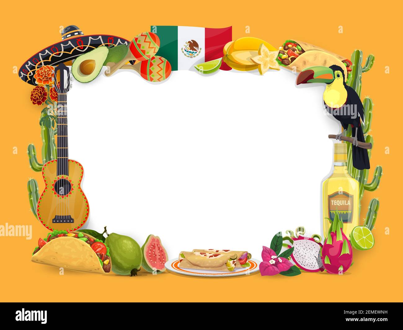 Cinco de Mayo vector frame, mexican holiday. Festive border with Mexico