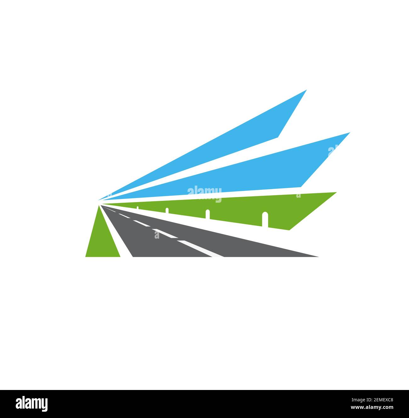 Highway vector icon, road, isolated pathway with safety barrier, green ...