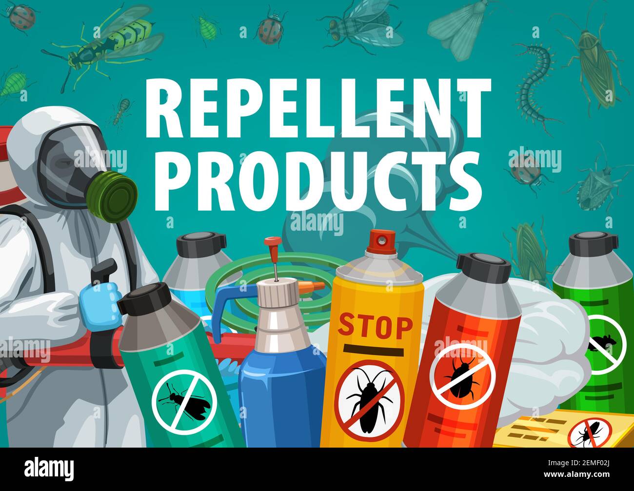 Disinsection, insect control with repellent products vector poster ...