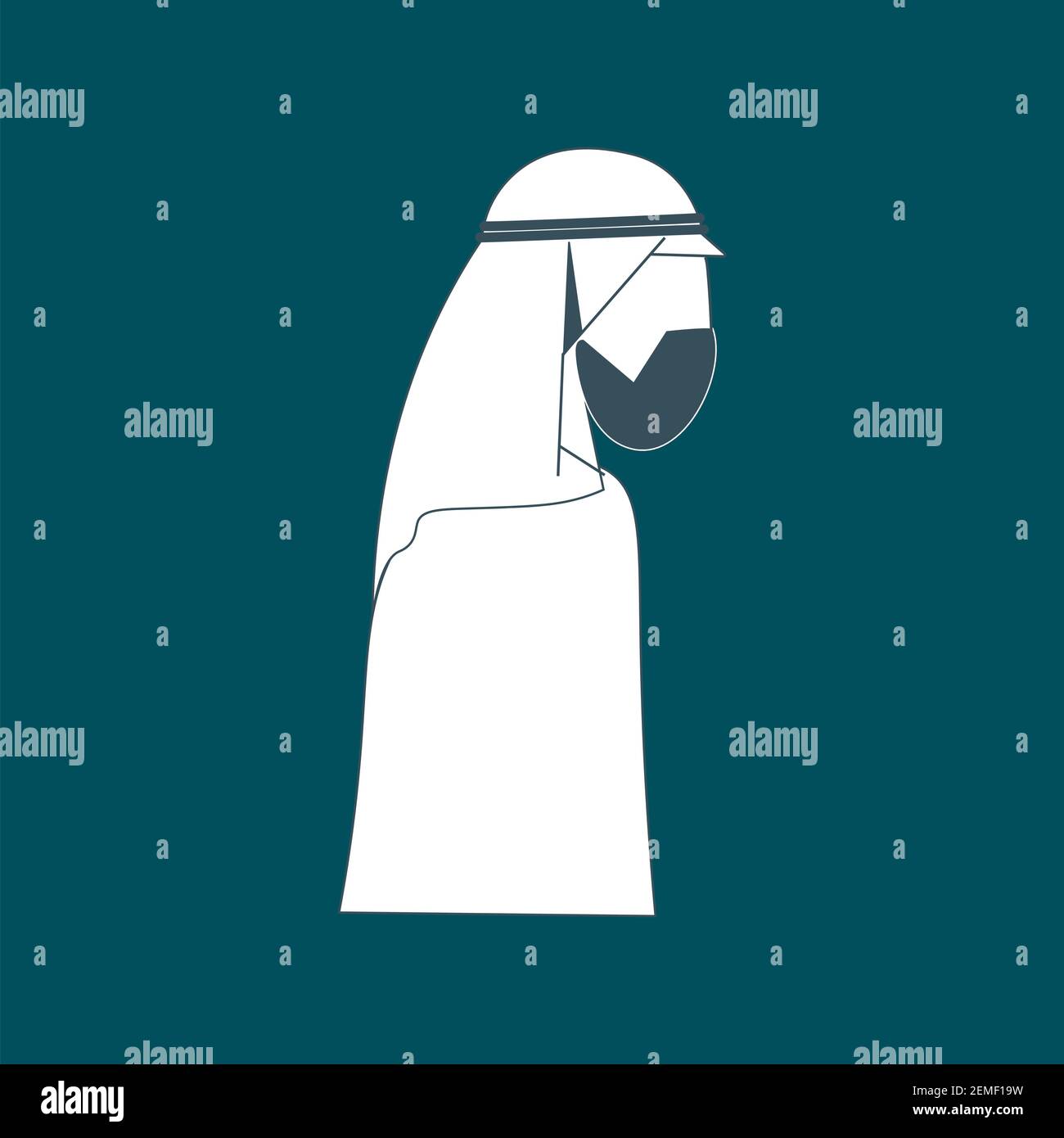 Arab man wearing mask flat design,Arab man with Shumakh flat design, A Saudi man icon wearing shemagh and a thobe Stock Vector