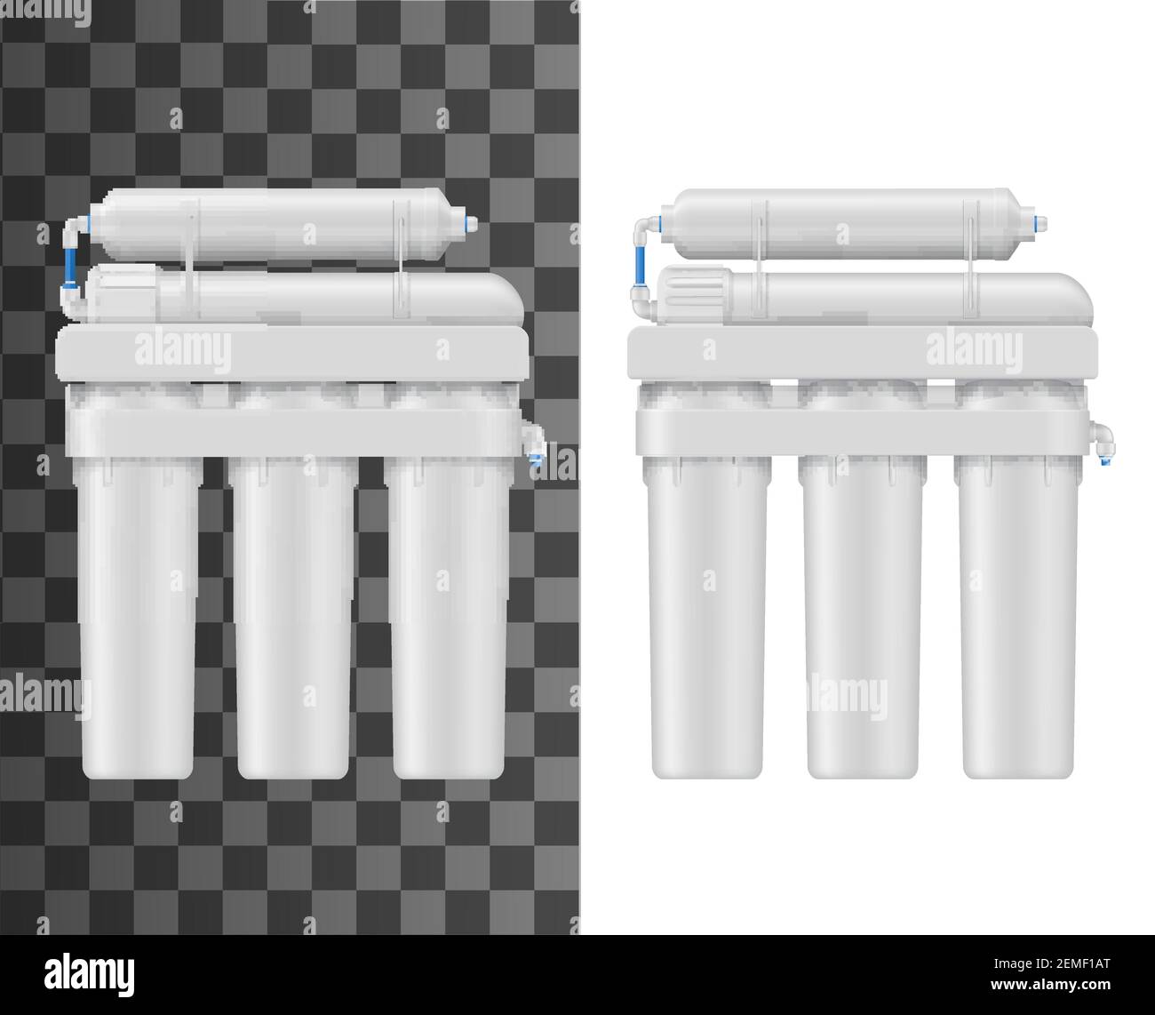 Reverse osmosis water filter with cartridges mockup. Water treatment