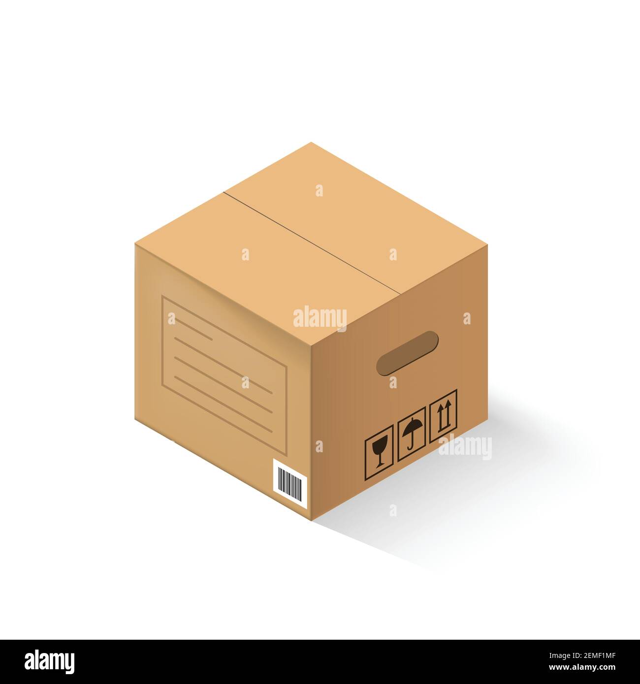 Closed cardboard box isolated on a white background. Stock Vector