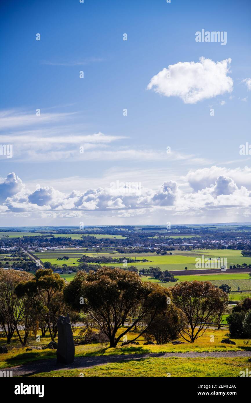 Overlooking the famous Barossa Valley out towards Nuriootpa, in South Australia. Stock Photo