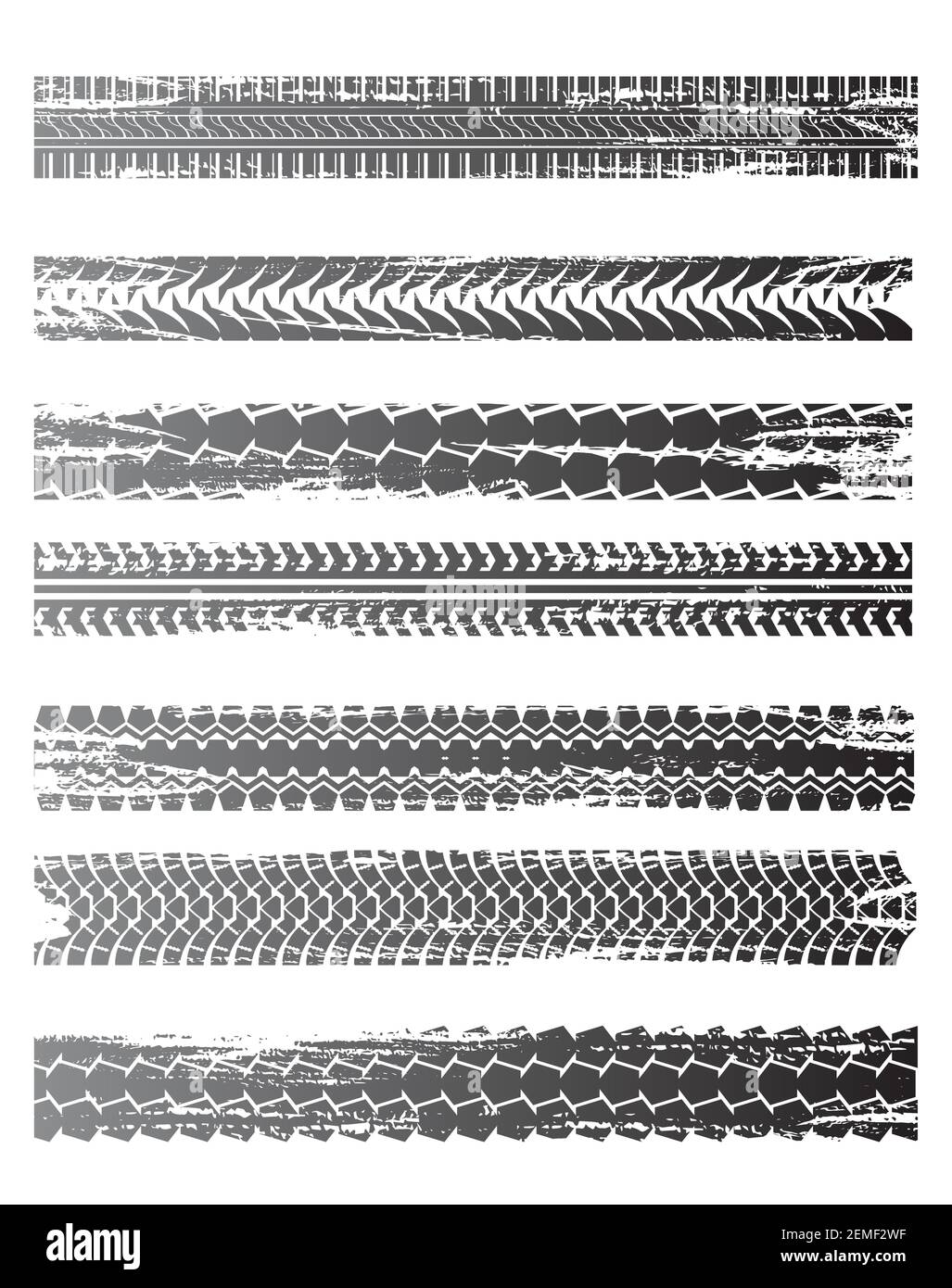 Tire tracks grunge prints, tyre wheels pattern, vector car or tractor