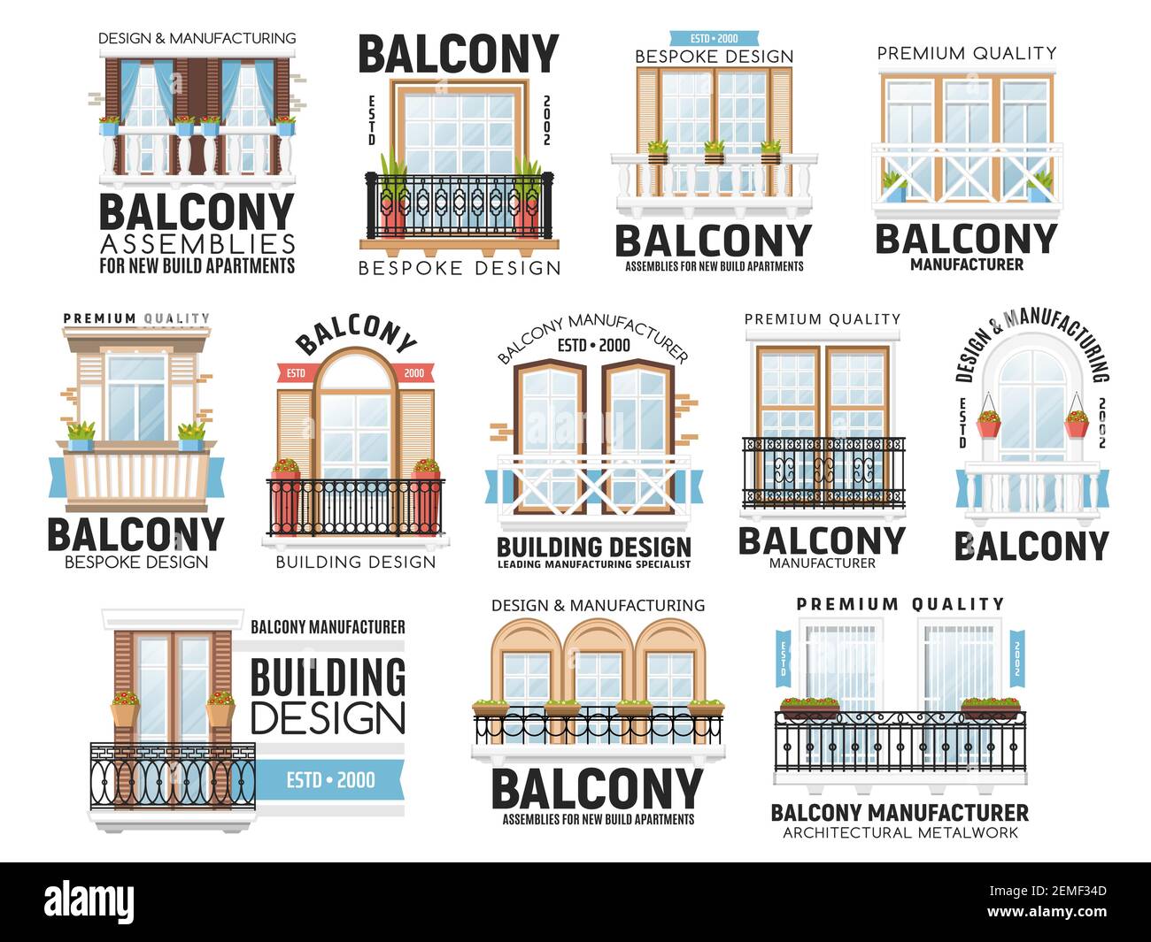 Windows and balconies vector icons. House exterior or interior, apartment  building architecture design elements. Home facade balconies with windows,  d Stock Vector Image & Art - Alamy