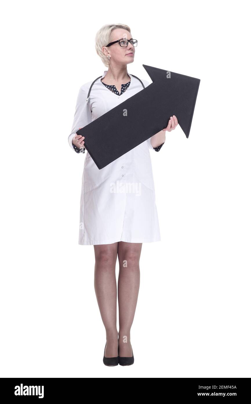 female medic with an arrow pointing in the right direction Stock Photo ...
