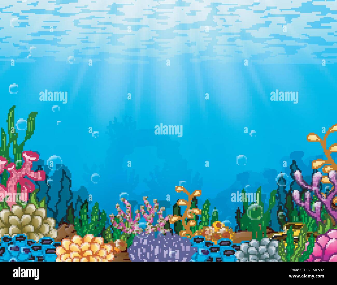 Vector illustration of Underwater scene with tropical coral reef Stock ...