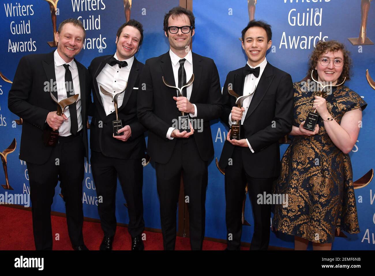 Alec Berg, Duffy Boudreau, Bill Hader, Ben Smith, and Emily Heller pose