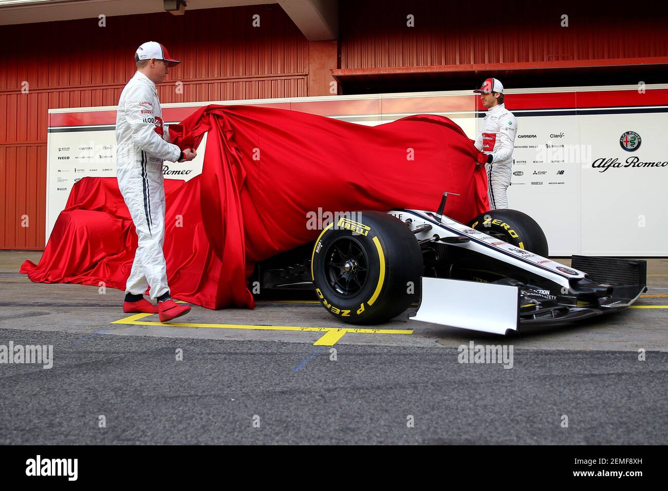 Kimi Raikkonen (L) and Antonio Giovinazzi Alfa Romeo Sauber Montmelo ...